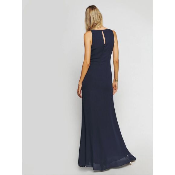 Reformation Senna Draped Neck Georgette Maxi Dress Navy Size 4 - Picture 5 of 12